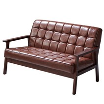 [오피스엔홈] 플로우 2인 레트로 빈티지 원목소파, 브라운(PU가죽)
