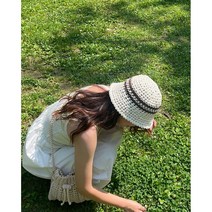 여름 바캉스 손뜨개 DIY 패키지 모자뜨기 썸머 코바늘 버킷햇, 블랙&화이트, 1개