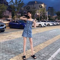여성 캐주얼 프렌치 데님 멜빵 나시 원피스 봄여름 레이어드 로맨틱 미니 스커트