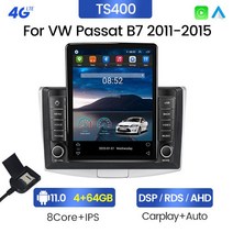 자동차 멀티미디어 시스템 2 din Carplay 안드로이드 라디오 폭스 바겐 Passat B6 B7 CC 2010- 테슬라 스타일 GPS 2din BT Navifly 올인원 지능, [04] TS400 4G 64G