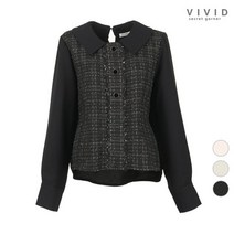 비비드시크릿가너 VIVID 메탈사 트위드배색 블라우스