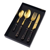 세라믹 손잡이 스테인리스 스틸 나이프 포크 및 스푼 북유럽 스타일 24 피스 선물 상자 세트, Four-piece set with