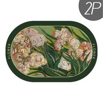 Senro 유화 플라워 흡수하족 미끄럼방지 규조토 발매트 40 x 60 CM, 원형, C 2P