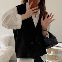 안녕릴리 여성 랩 크로스 버튼 니트 가디건 조끼