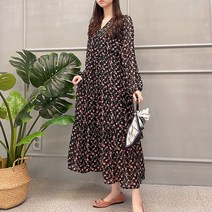 [세인트이브] ONL04 V넥 튤립 허리스트링 쉬폰원피스