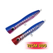 빅 베이트 루어 2개/몫 큰 Topwater 나무 포퍼 60 그램/120 GT 표면 터지는 미끼 깊은 바다 보트 낚시, 16 MT 2PCS 12CM 30G