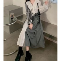 잇츠스타일 봄 데이트룩 러블리 체크무늬 빅사이즈 미디 롱 원피스