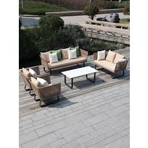 야외바베큐장 테라스 야외 등나무 소파 안뜰 발코니 3 일광 욕실 침대와 아침 식사 의자, [01] 단철 프레임 고급 방수포  고밀도 스펀지, [01] 콤비네이션