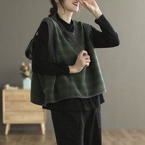 해피유통 여성 루즈핏 스트라이프 라운드넥 빈티지 캐주얼 니트 조끼 베스트