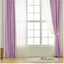 아일렛형 긴창 솔리드 암막커튼 2p + 소프트 쉬폰커튼 2p + 끈 2p 세트