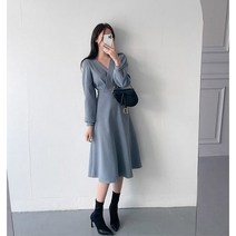 [예쁨시전] 앤티크 V넥 슬림 원피스