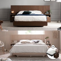 밀레 호텔 평상형 침대 Q (하이유로탑매트/협탁포함), 월넛