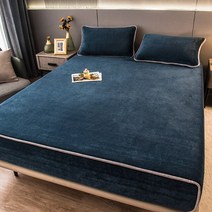 라지킹침대 푹신한 플러시 퀸 시트 두꺼운 그레이 침대 미끄럼 방지 럭셔리 더블 패드 매트리스 커버 깊은 포켓, [07] Only 2xPillowcases, [14] 딥 블루