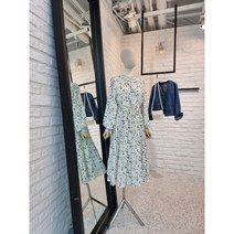 [반다리] 플라워 허리끈 주름 롱원피스