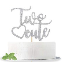 Sliver Glitter Two Cute Cake Topper for Sweet Baby Girl and Boy 2nd Second Birthday Cake Topper Dec, 1