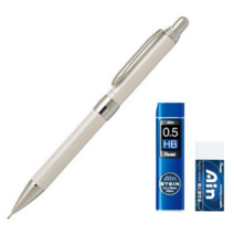 펜텔 비쿠냐 EX 시리즈 샤프펜슬 화이트 PX2005W + AIN 샤프심 HB + AIN 지우개 세트, 0.5mm, 3세트