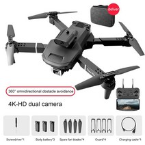 E100 드론 4K HD 카메라 와이파이 FPV 장애물 회피 고도 보류 모드 접이식 쿼드콥터 RC 헬리콥터 어린이 장난감 선물용, [06] Dual-4K-Black-3B