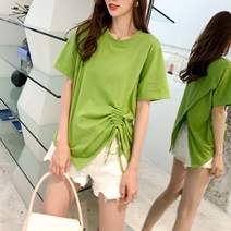 반하나쇼핑 여름 셔링티셔츠 언발런스 뒷트임 반팔 티셔츠