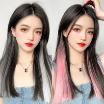 여자 아이돌 힙한 컬러 브릿지 헤어피스 60cm 가발핀, 애쉬카키