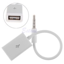 Male Aux Audio Plug Jack to USB 2.0 여성 컨버터 케이블 코드 자동차 MP3 3.5mm, 하얀색