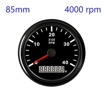 타코메타 타코미터 85mm 레브 카운터 자동차 보트 센서 트럭 해양 RPM LCD 아워 4000 레드 백라이트 12V/24, Black 4000 rpm