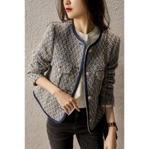 패션고리 여성 라운드넥 긴소매 단추 트위드 자켓 W855