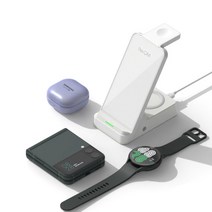 리큐엠 3IN1 갤럭시워치5 버즈 Z플립 고속 무선충전기, 갤럭전용 Q3100S_화이트, 1개