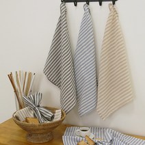 바이지미 빈티지 스트라이프 티타올 겸 키친크로스, 베이지, W43xH55cm