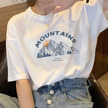 온미올렛 여성 마운틴 코튼 면 라운드 반팔 티셔츠