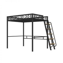 공간 절약형 정자 침대 고가 침대 시트 상부 상부 침대 하부 테이블 소형 아파트 침대 철제 프레임 침대 복층 2 층 침대, 1500mm 2000mm, 블랙 레귤러(맞춤형 지원)