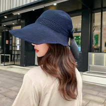 피크닉 패션 여성용 선캡 리본 챙모자 와이드 선캡