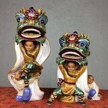신성한조각상 예수그리스도 기독교 2 개대 현대 CREATIVE 도자기 WONG FEIHUNG LION DANCE 입상 동상 CRAFT 중국 장식 대 한 홈 R3253, 1.26cm and 21cm  라이트 그레이