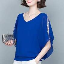 화이트 블랙 셔츠 레이스 오프숄더 블라우스 패션 v넥 쉬폰 스트리트웨어 단색 루즈한 올 매치 캐주얼 셔링 오프 숄더 시크 체인 상품