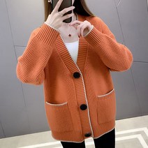 여성용 루즈핏 베이직 브이넥 드올 니트 가디건 하늘비즈 C10 E067S985