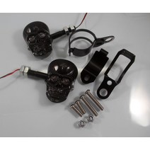 혼다 CG125 해골 방향지시등 LED 깜빡이 할리 빈티지 복고, 블랙한쌍 거치대세트개