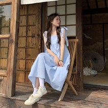 쉬폰원피스 여름 2022 년 소프트스타일 나비 결 스윗 끈나시 슬립 여성 4983292287