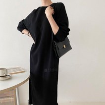 옷자락 여자 비스코스 옆트임 일자 박시 심플 니트 롱원피스