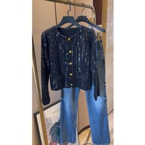 반짝이니트 스팽글 펄니트 유럽 업 Xiaoxiangfeng 봄 슈퍼 아름다운 스웨터 탑 카디건 하이 엔드 감각 여성