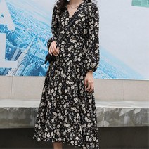 가을맥시원피스 브이넥 잔꽃 롱드레스 데이트원피스