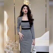 가을 겨울 프렌치 복고풍 고급 럭셔리 깅엄 원피스 청담동며느리룩