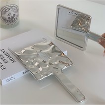 휴대용 손거울 미니 물결 웨이브 거울, 실버화이트글자, 1개