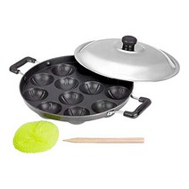 TMT Non Stick Cookware Appam Maker 12 Ball With Lid Paniyaram Pan Patra Non Stick Pancake Pastry Pa, 1
