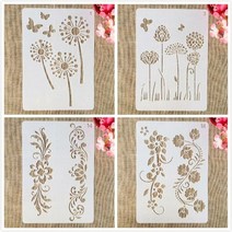 스텐실도안 4pcs a4 29cm 민들레 꽃 라인 diy 레이어링 그림 스크랩북 색칠 엠보싱 앨범 장식 템플릿, 4개 세트