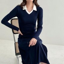 옷자락 여자 카라넥 슬림 a라인 스판 교생 봄하객 롱원피스