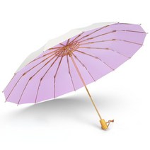 초경량 양산 양우산 우양산 암막16 뼈대 컬러 접착제 3 단 나무 손잡이 우산 단색 레트로 자외선 차단