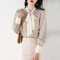 뉴욕멋쟁이 플라 배색 스카프넥 블라우스