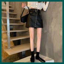 하객패션 레더 여성 부츠 지퍼 오피스룩 가죽 스커트 의류 대학생 스타일링 날씬 숏 블랙 A라인 하의 시크
