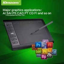 드로잉패드 액정타블렛오리지널 10moons 1060Plus 디지털 그래픽 태블릿 아티스트 디자이너 드로잉 Win 및, 한개옵션0