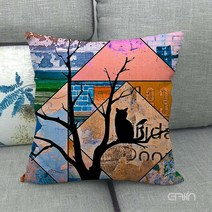 더캣 냥이와까치쿠션 솜포함쿠션 거실쿠션 쇼파등받이쿠션 사각쿠션 고양이캐릭터 구름쿠션, 392