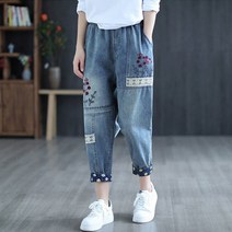 베이트 자수 데님팬츠